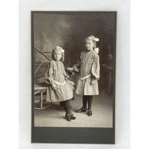 1800s FW Sander Monee IL‎ Matching Dresses Sisters Black WhiteVintage Photograph